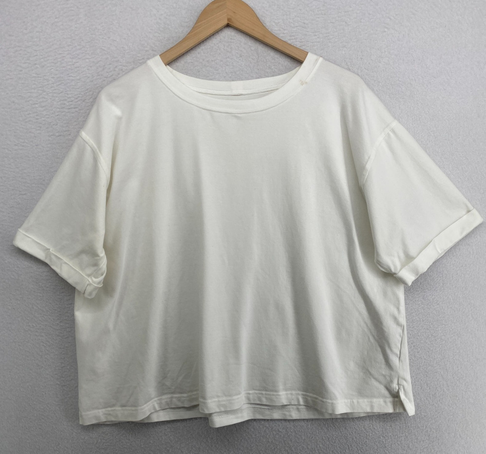 EILEEN FISHER Top 1X Stretch Organic Cotton Jersey Boxy Cuff Sleeve White USA